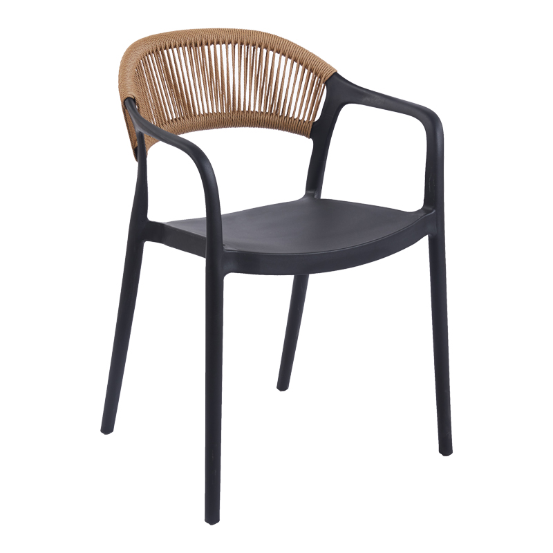 Ankara pakoworld stackable armchair pp in black color and natural color pe rattan 54x55.5x77cm
