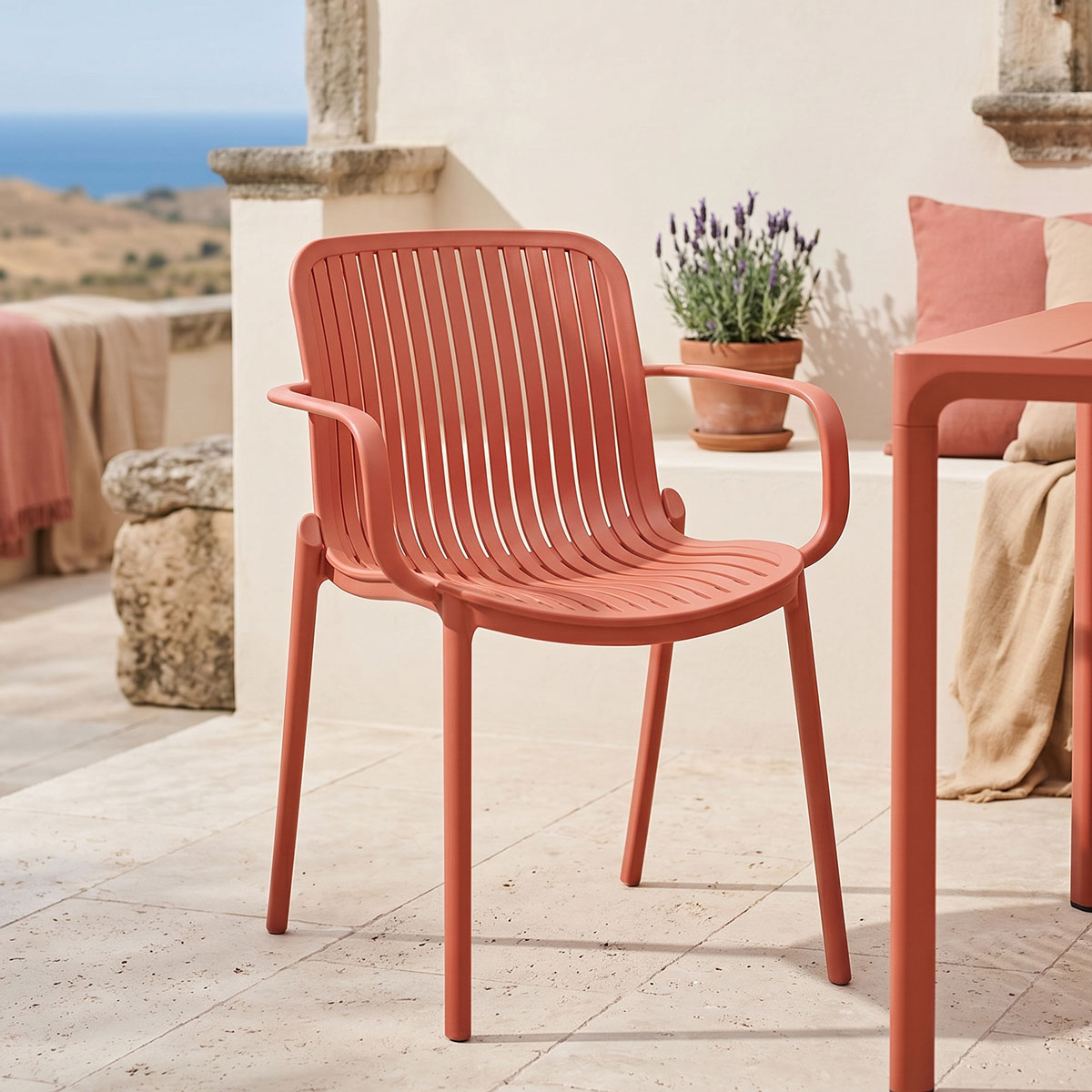 Teragi stackable armchair pakoworld pp with UV protection terracotta 59x57x82cm