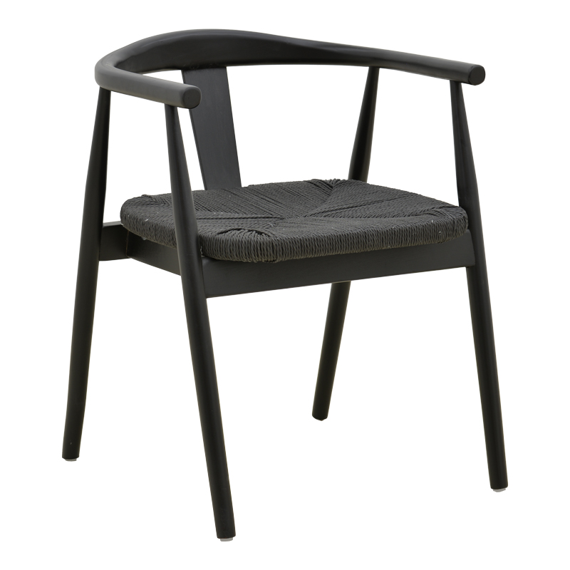 Gernine armchair pakoworld black solid beech wood with rope 56x49x73cm