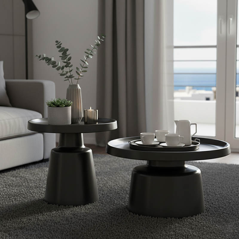 Coffee table Ginoze pakoworld 2 pieces set in black color metal