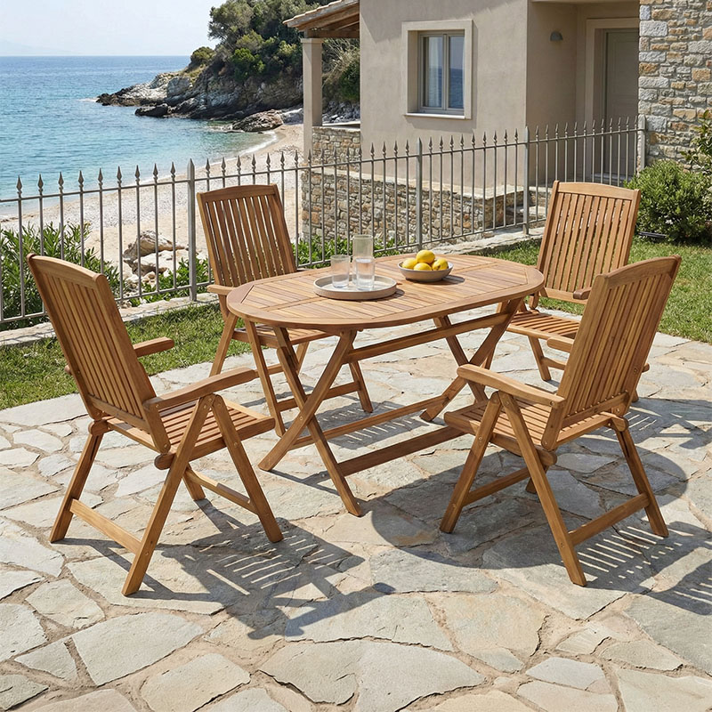 Zerco-Falov dining table set of 5 natural solid acacia wood 130x80x72cm