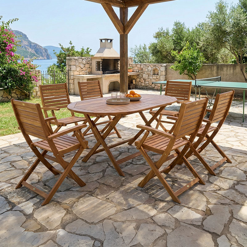 Gorpo-Falov dining table set of 7 natural solid acacia wood 130x80x72cm