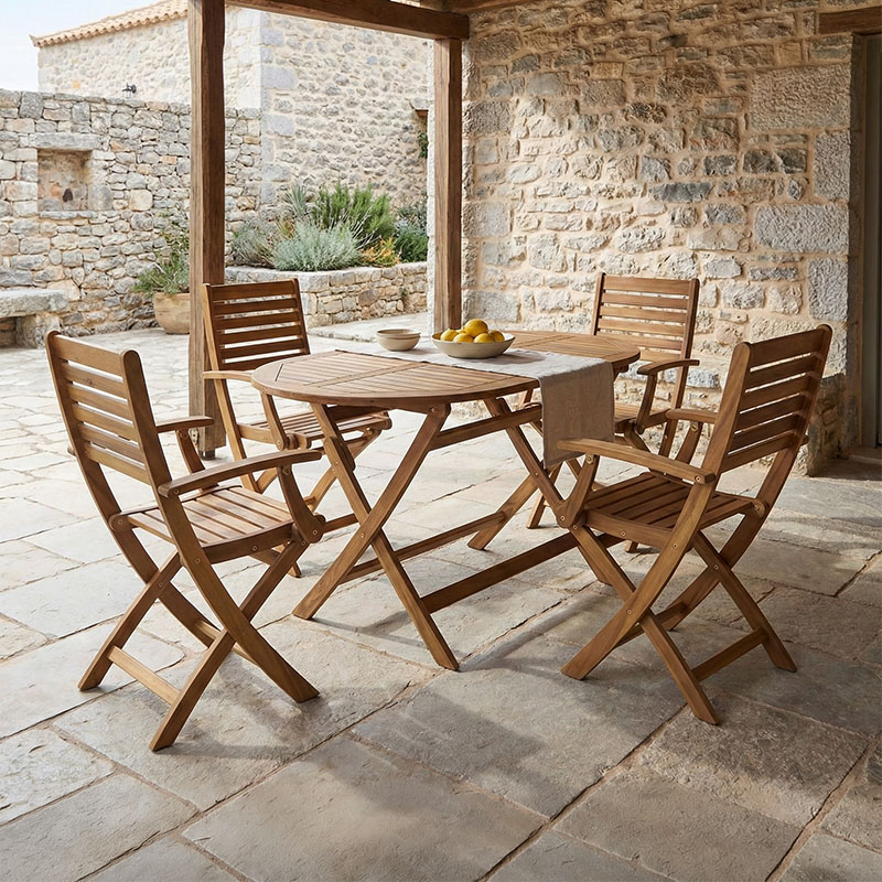 Gorpo-Falov dining table set of 5 natural solid acacia wood 130x80x72cm