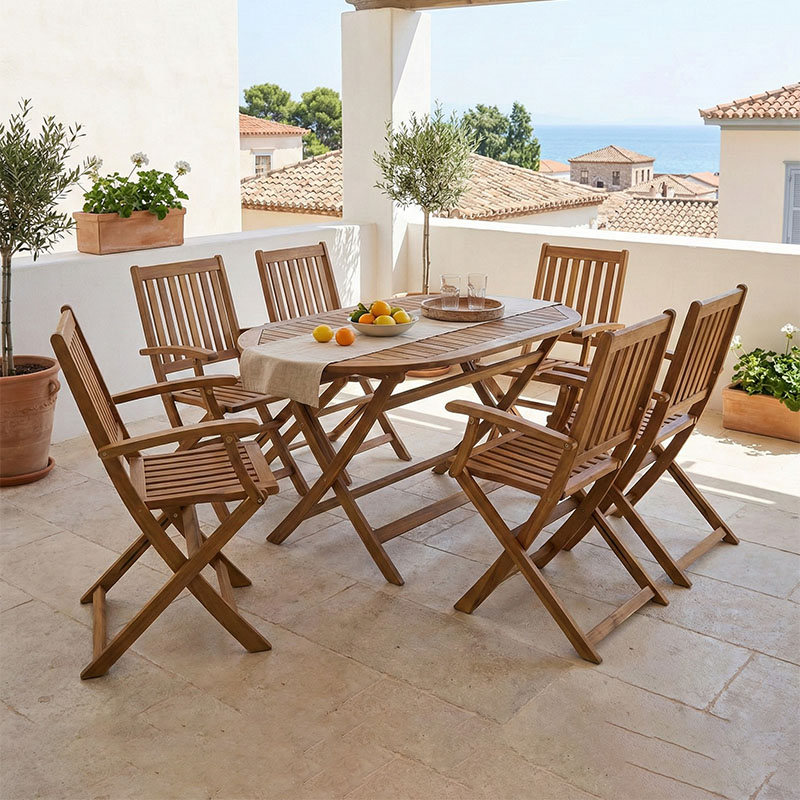 Joter-Falov dining table set of 7 natural solid acacia wood 130x80x72cm