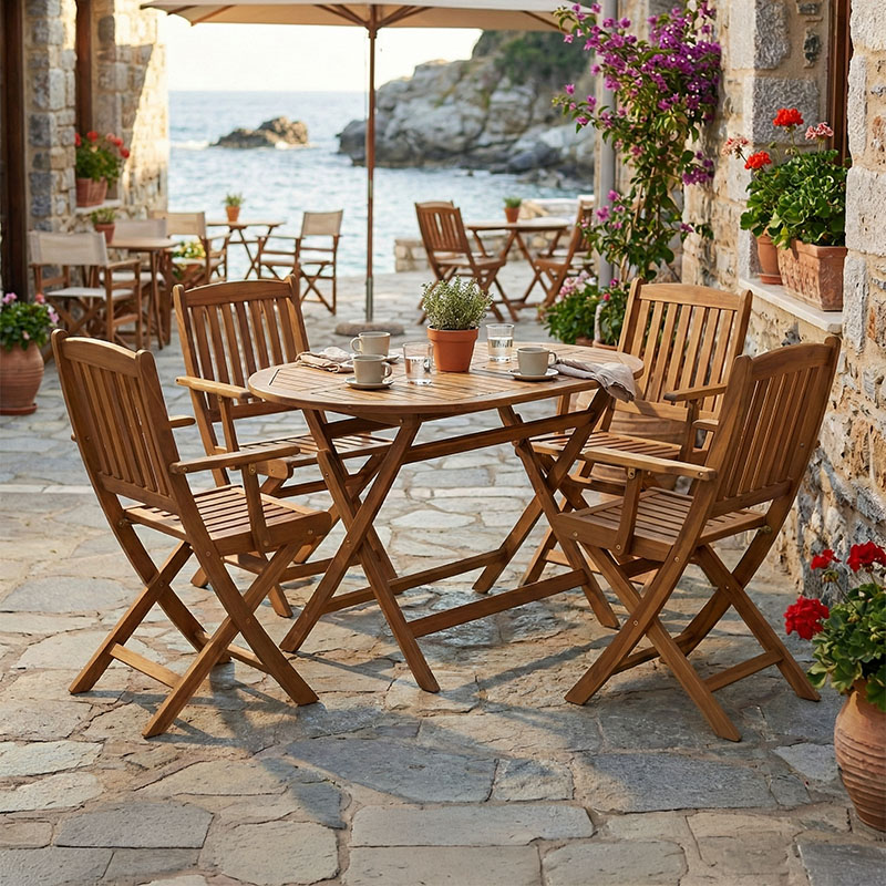 Recofly-Falov dining table set of 5 natural solid acacia wood 130x80x72cm