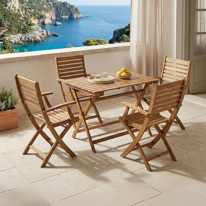 Gorbo-Jaybo dining table set of 5 folding natural solid acacia wood 100x65x72cm