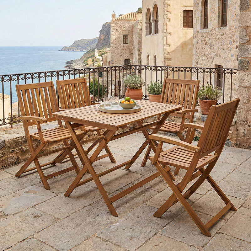 Joter-Jaybo dining table set of 5 folding natural solid acacia wood 100x65x72cm