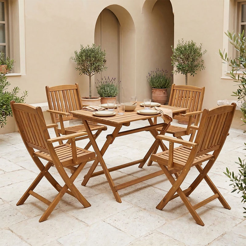 Dining table Recofly-Jaybo set of 5 folding natural solid acacia wood 100x65x72cm