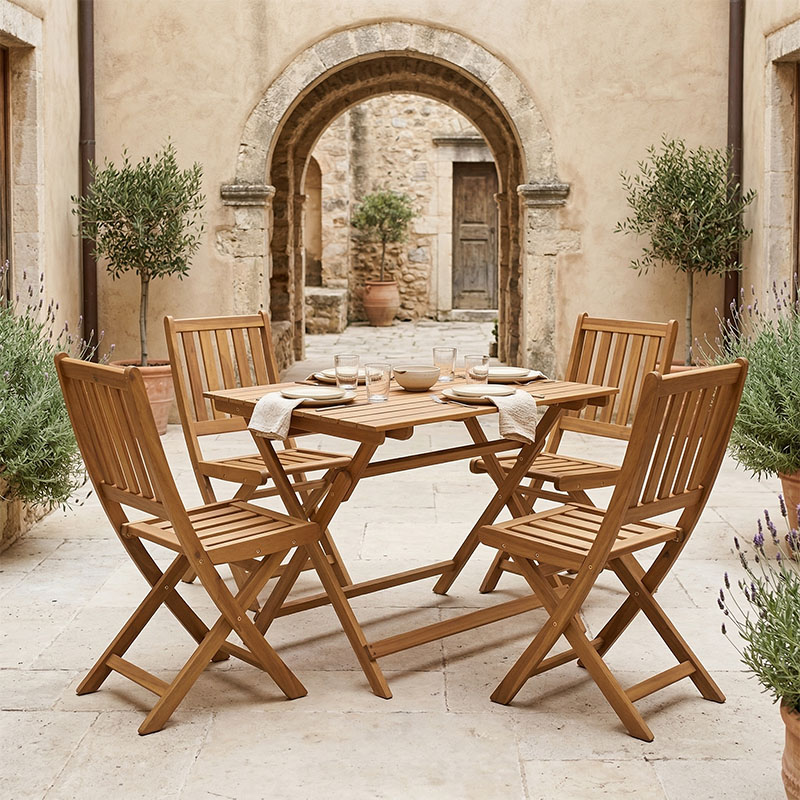 Τραπεζαρία Elijie-Jaybo σετ 5τεμ πτυσσόμενο φυσικό μασίφ ξύλο ακακίας 100x65x72εκ