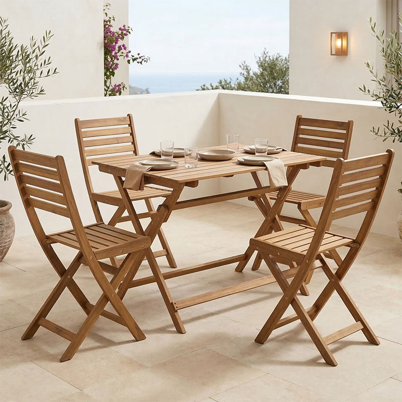 Fatel-Jaybo dining table set of 5 folding natural solid acacia wood 100x65x72cm