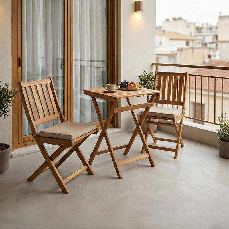 Τραπεζαρία Elijie-Lazio σετ 3τεμ πτυσσόμενο φυσικό μασίφ ξύλο ακακίας 50x50x70εκ