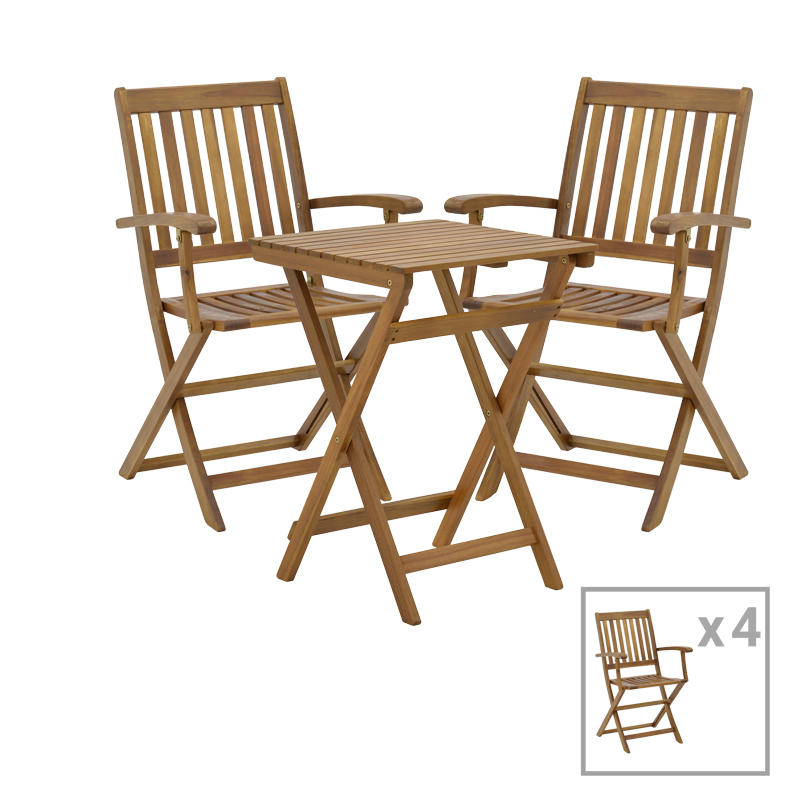 Joter-Lazio dining table set of 5 folding natural solid acacia wood 50x50x70cm