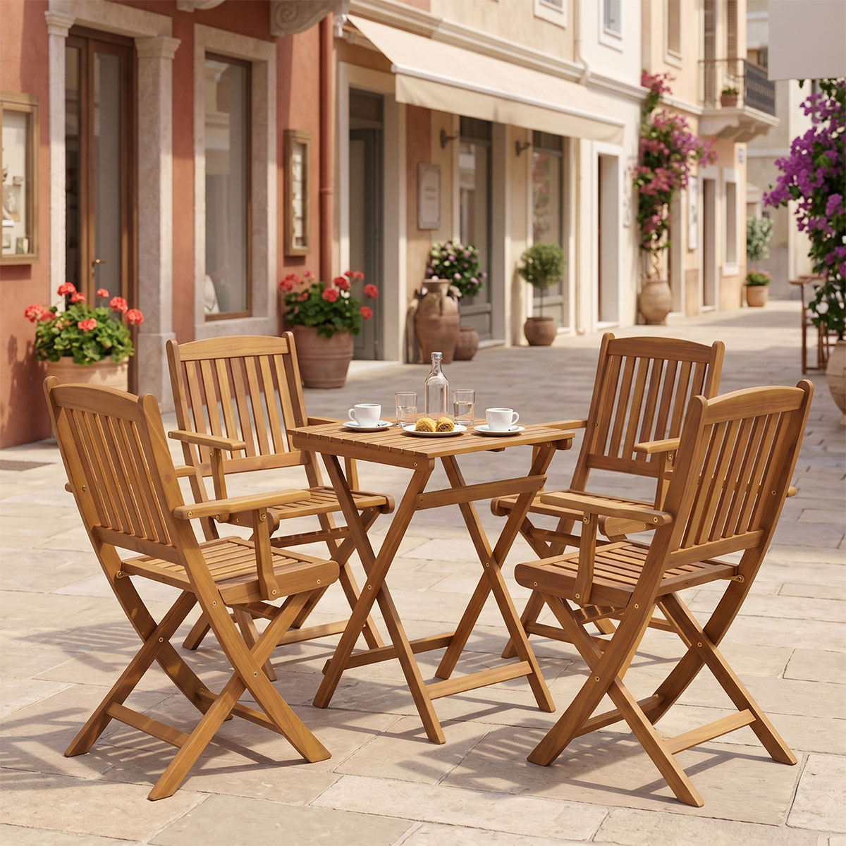Τραπεζαρία Recofly-Lazio σετ 5τεμ πτυσσόμενο φυσικό μασίφ ξύλο ακακίας 50x50x70εκ