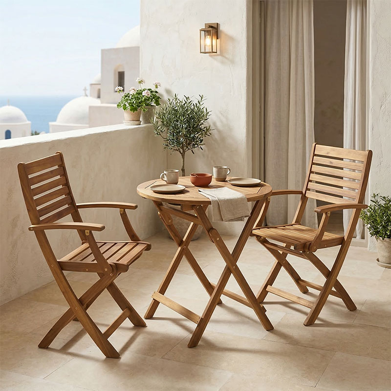 Dining table Gorpo-Carpuva set of 3 folding natural solid acacia wood D70x74cm