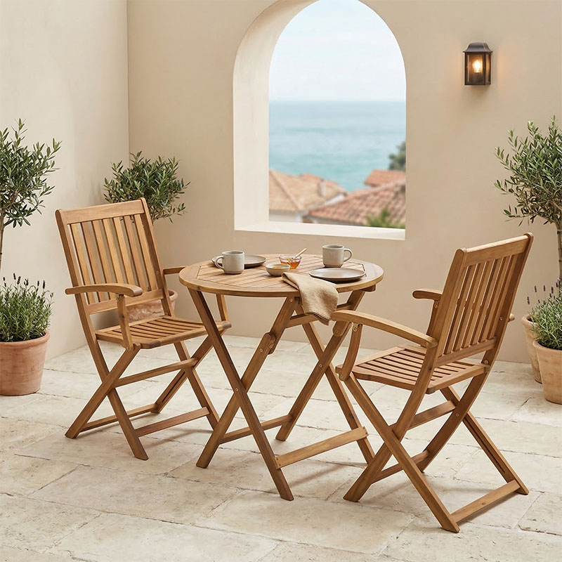 Joter-Carpuva dining table set of 3 folding natural solid acacia wood D70x74cm