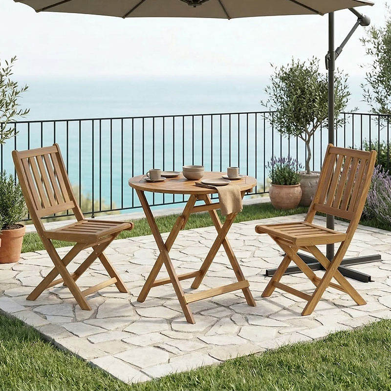 Τραπεζαρία Elijie-Carpuva σετ 3τεμ πτυσσόμενο φυσικό μασίφ ξύλο ακακίας Φ70x74εκ