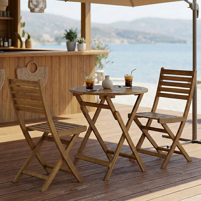 Fatel-Carpuva dining table set of 3 folding natural solid acacia wood D70x74cm