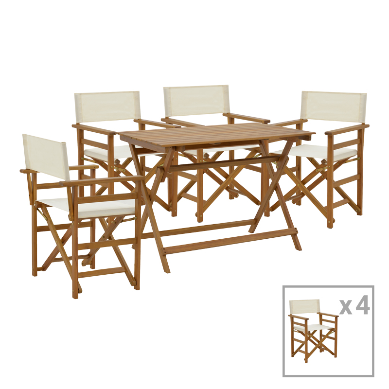 Dining room Bistrual-Jaybo set of 5 folding natural solid acacia wood 100x65x72cm