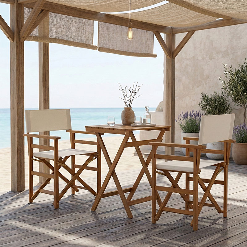 Dining room Bistrual-Lazio set of 3 folding natural solid acacia wood 50x50x70cm