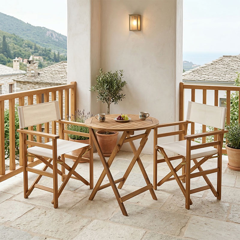 Dining room Bistrual-Carpuva set of 3 folding natural solid acacia wood D70x74cm