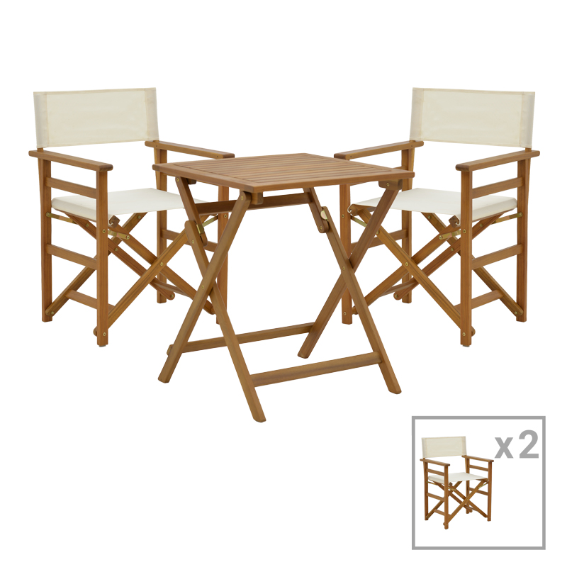 Dining room Bistrual-Perdu set of 3 folding natural solid acacia wood 60x60x72cm