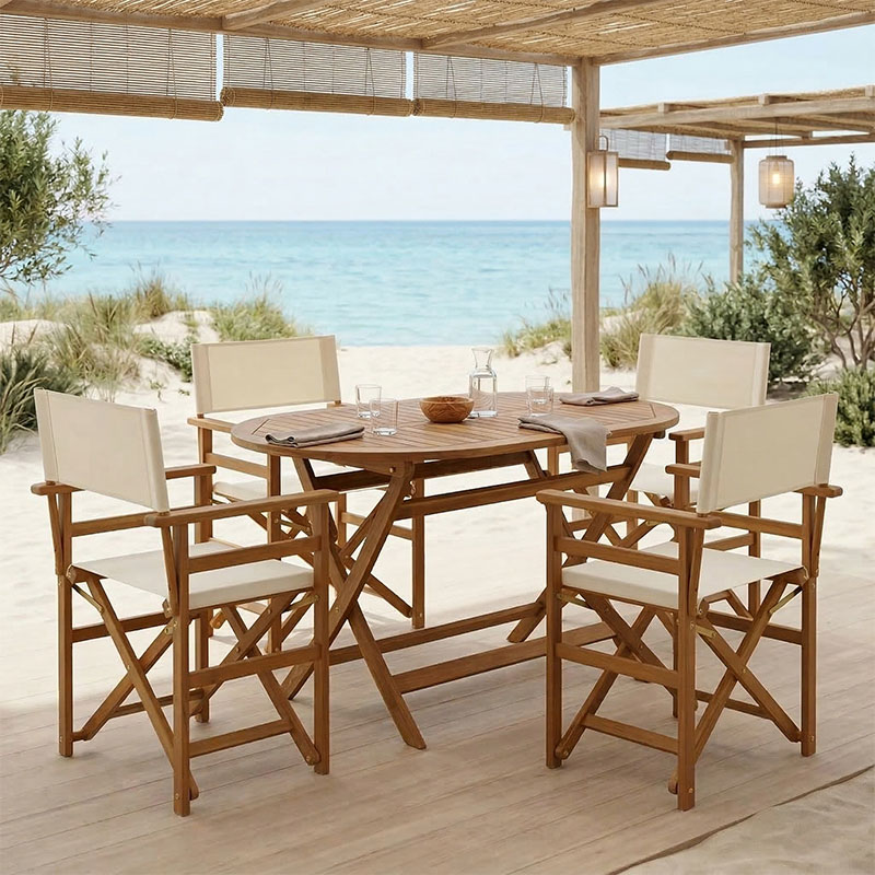 Dining room Bistrual-Falov set of 5 folding natural solid acacia wood 130x80x72cm
