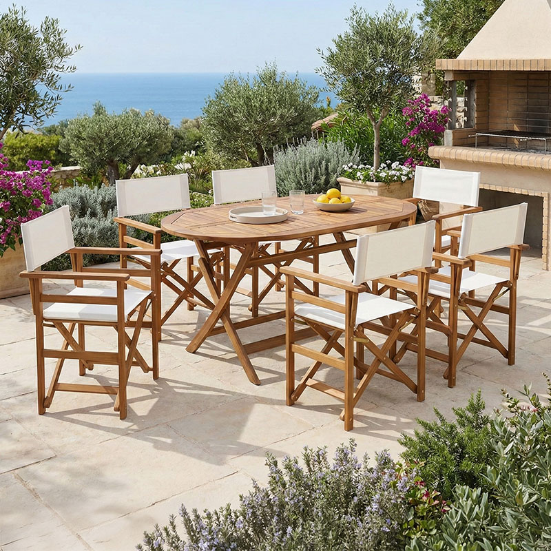 Dining room Bistrual-Falov set of 7 folding natural solid acacia wood 130x80x72cm