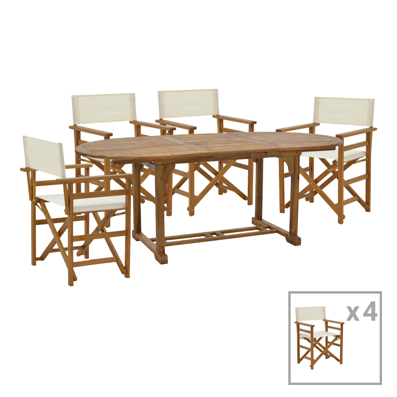 Dining room Bistrual-Sopho set of 5 expandable natural solid acacia wood 200/150x100x75cm