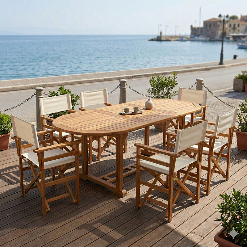 Dining room Bistrual-Sopho set of 7 expandable natural solid acacia wood 200/150x100x75cm