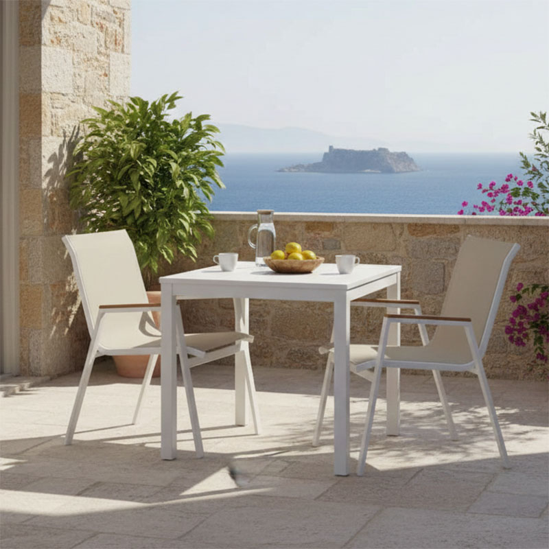 Τραπεζαρία Azelie-Kliton Ι σετ 5τεμ γκρι ύφασμα-λευκό αλουμίνιο 80x80x74εκ