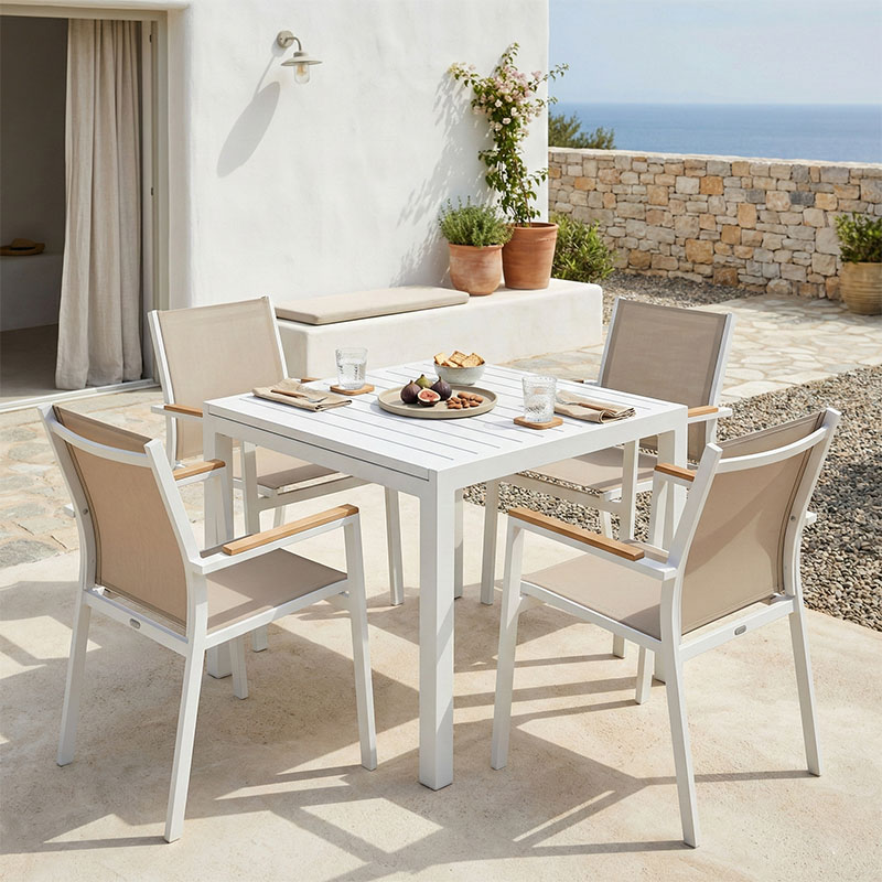 Dining table Kliton - Azelie set of 5 aluminum in white shade 80x80x74cm