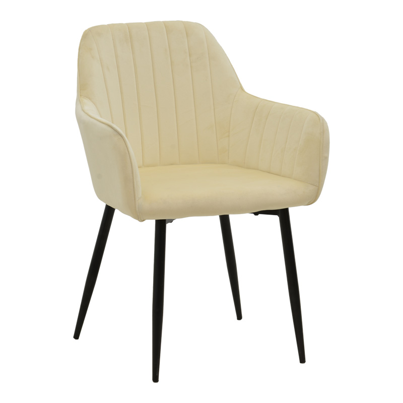 Armchair Noor beige velvet fabric with black color metal leg 58x58x86cm