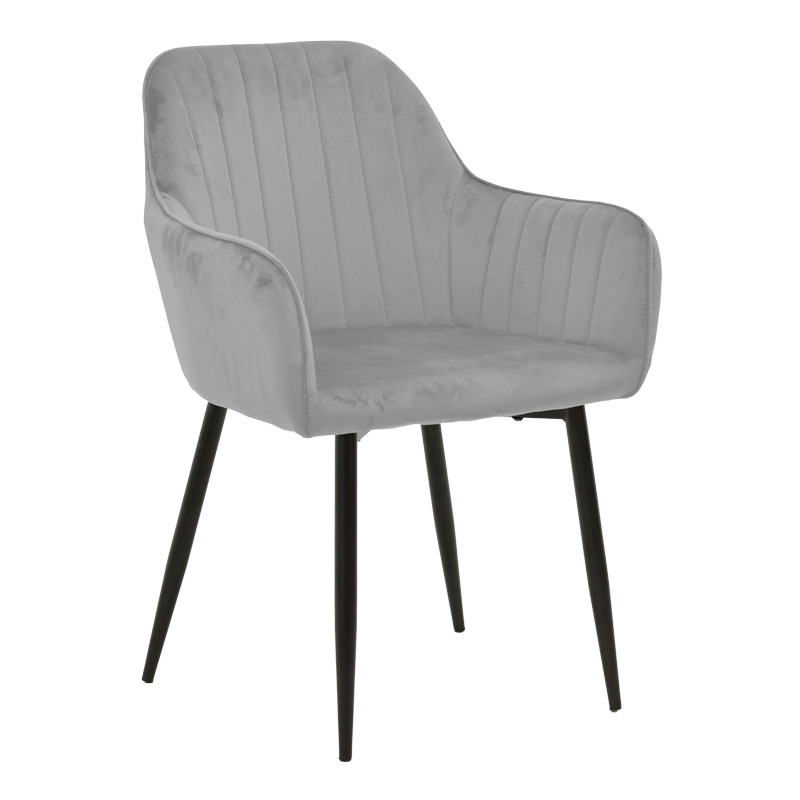 Armchair Noor grey velvet fabric with black color metal leg 58x58x86cm
