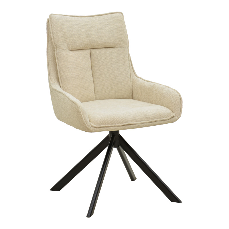 Rotatable armchair Konelian beige farbric with black color metal leg 54x63x88cm