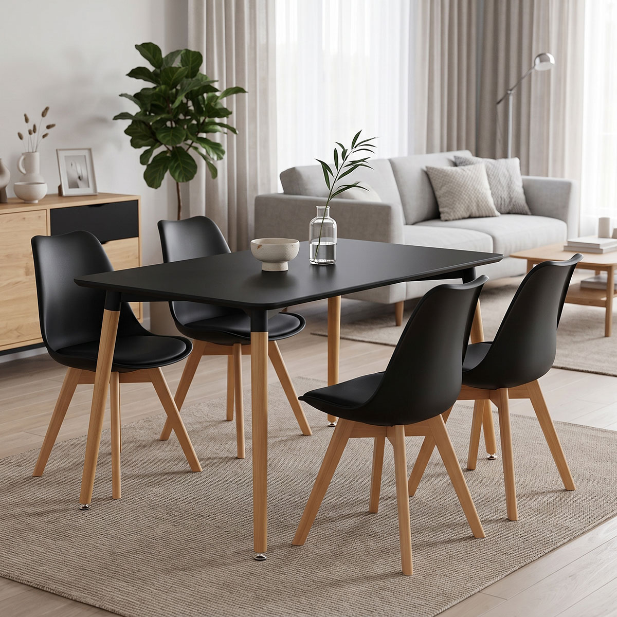 Dining table Natali MDF top black-natural legs 120x80x76cm