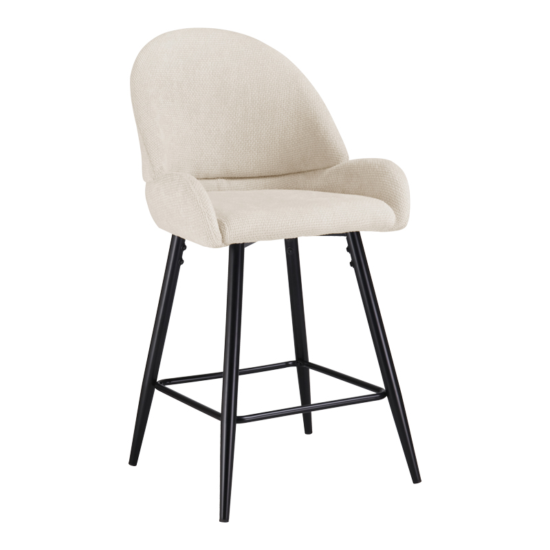 Mid height bar stool Finda pakoworld white fabric with black metal leg 54x51x102cm