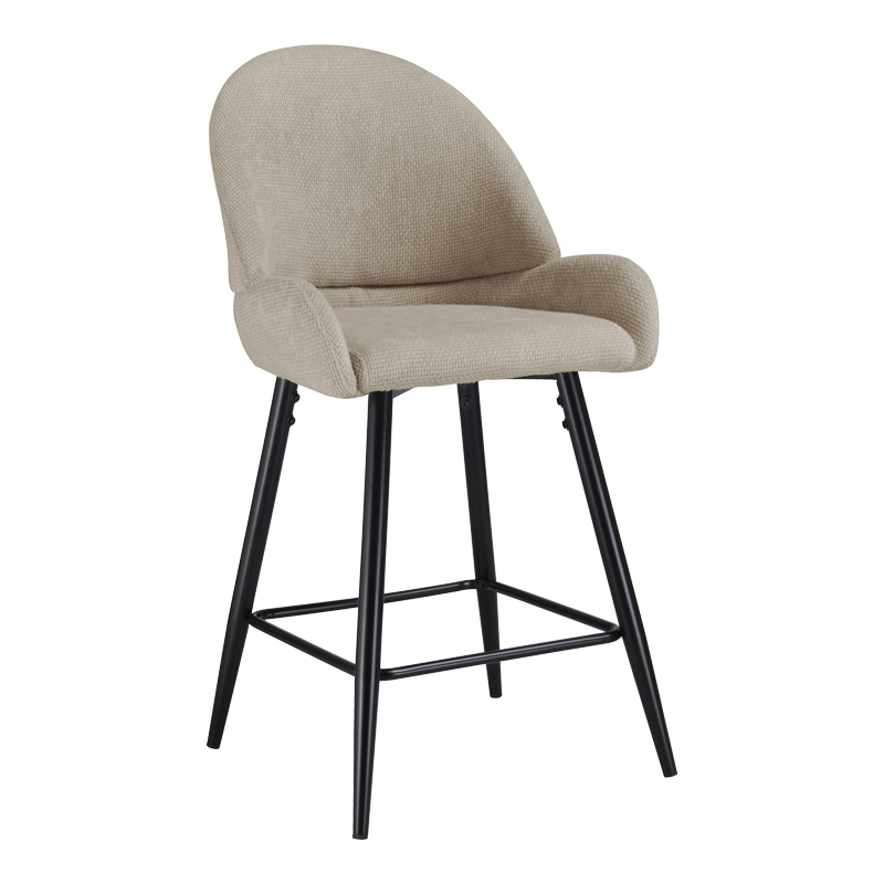 Mid height bar stool Finda pakoworld beige fabric with black metal leg 54x51x102cm