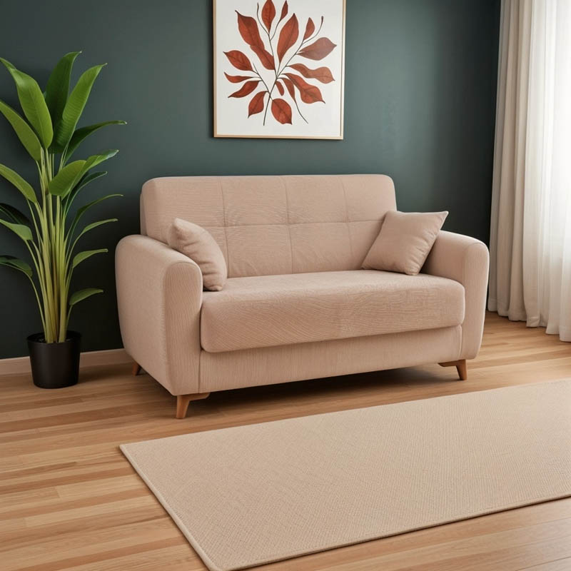 Sofa-bed with storage two-seater Lincoln beige fabric 165x75x85cm