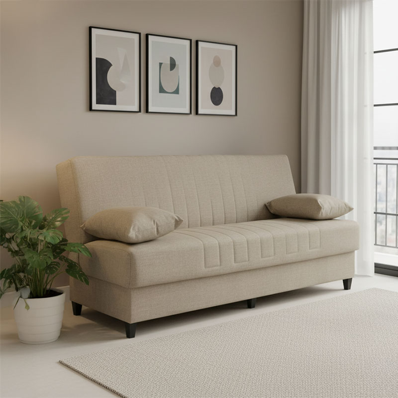 Romina three-seater sofa-bed with storage space cream fabric 190x75x85cm