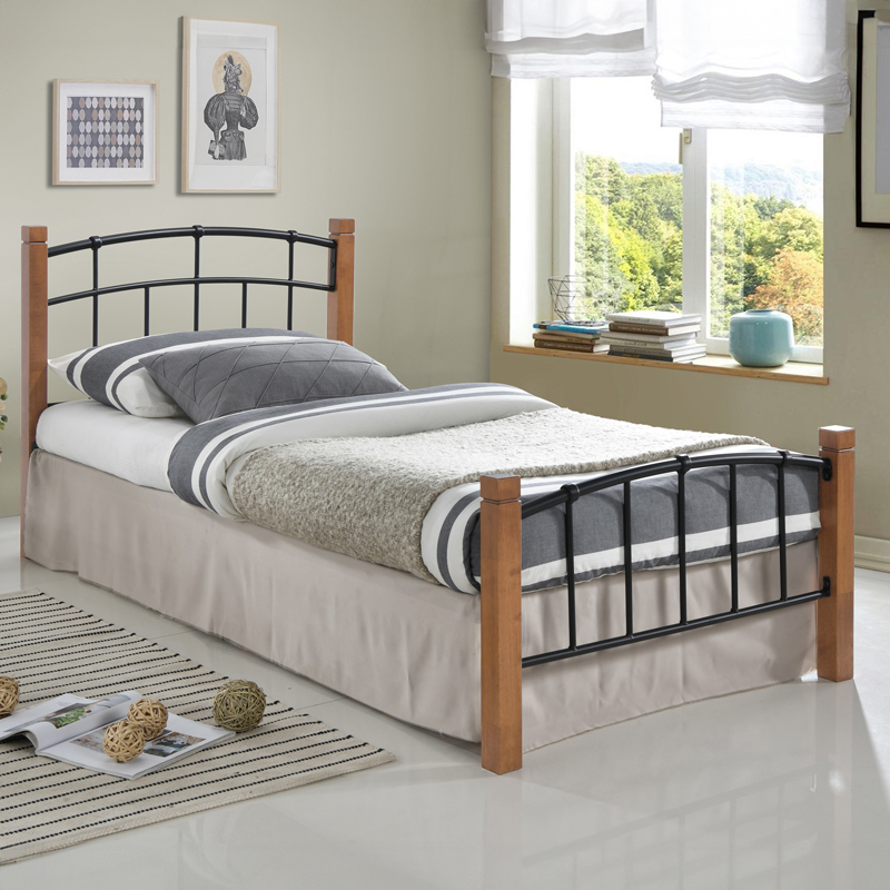Single bed Mandy pakoworld walnut color wood-black metal 90x190cm