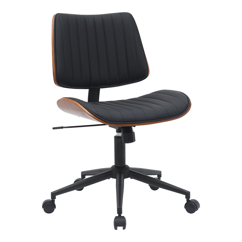 Work desk chair Amani black pu-walnut plywood 52x54x90.5cm