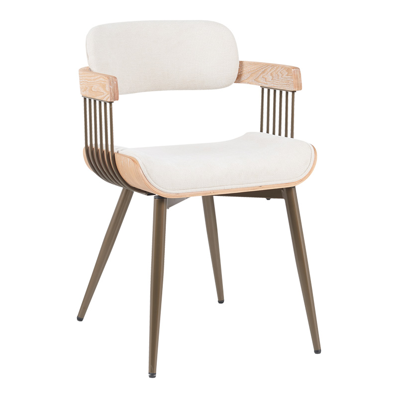 Armchair Cameo metal bronze-white-wash wood-beige fabric 53x49.5x75.5cm