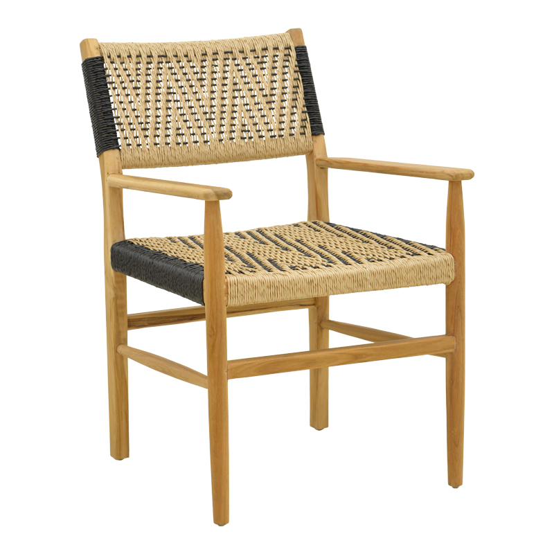Armchair Fermilo teak wood frame with pe rope in natural-black shade 55x67x86cm
