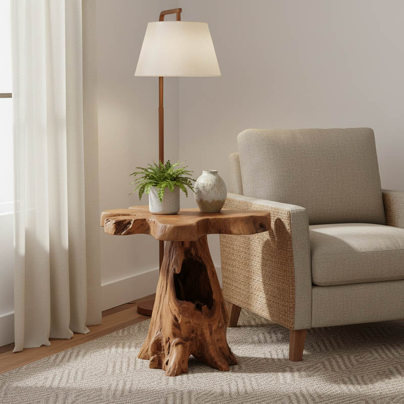 Side table Mushile pakoworld teak wood in natural shade 30x35x45cm