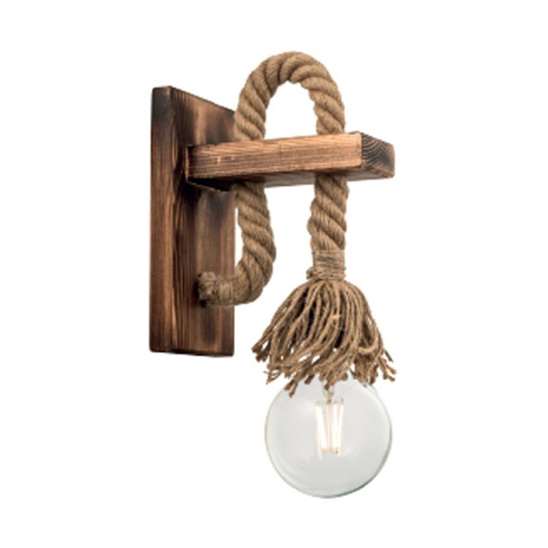 Wall light Nenika E27 wood and rope in natural color 14x14x26cm