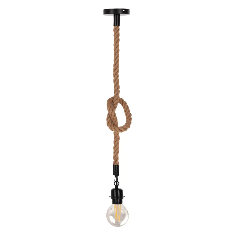 Ceiling lamp Vertuko E27 rope and metal in natural-black color D10x100cm