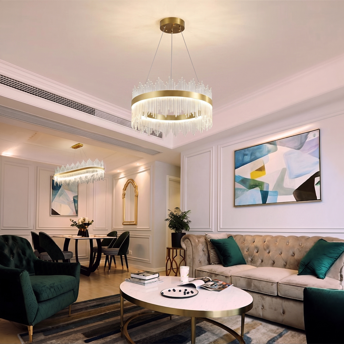 Crown pakoworld led ceiling chandelier in gold with crystals D40x30 cm