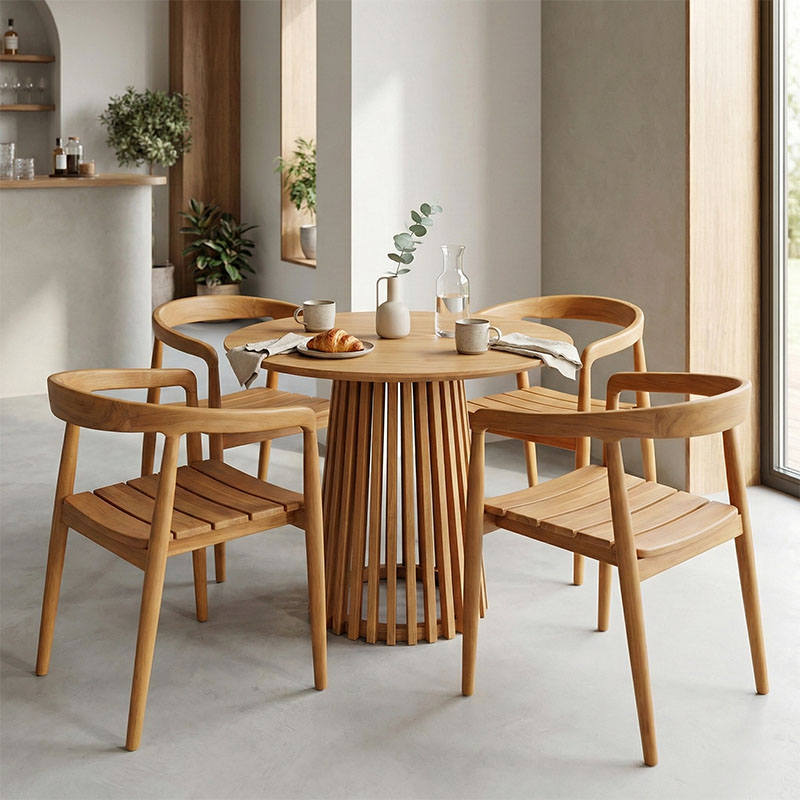 Dining set 5pcs Noody-Kenda I pakoworld teak wood in natural shade D80x75