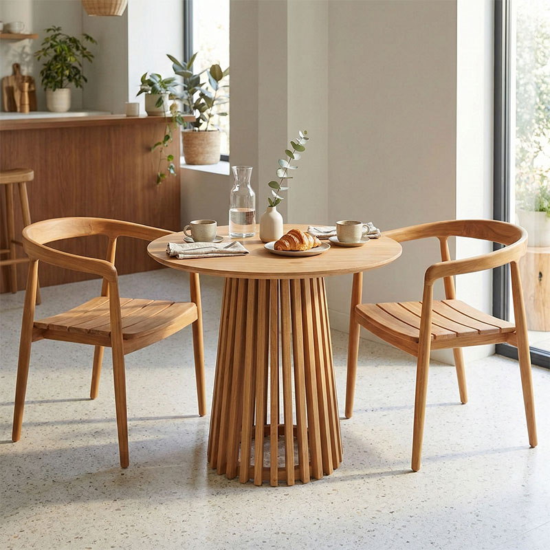 Dining set 3pcs Noody-Kenda I pakoworld teak wood in natural shade D80x75