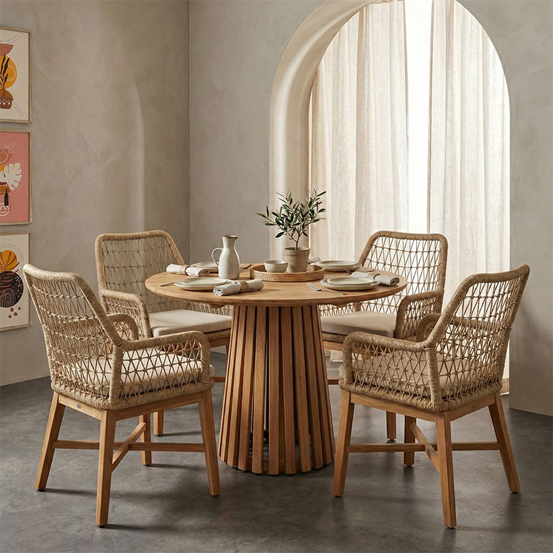 Dining set Elaiza-Kenda I pakoworld 5pieces set in natural-beige shade D80x75cm